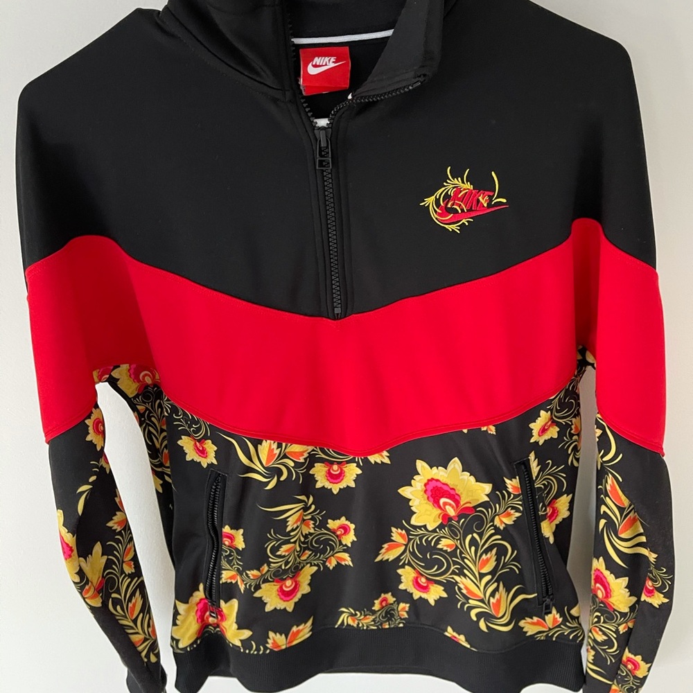Nike Red and Gold Floral Jacket with 1/2 Zipper